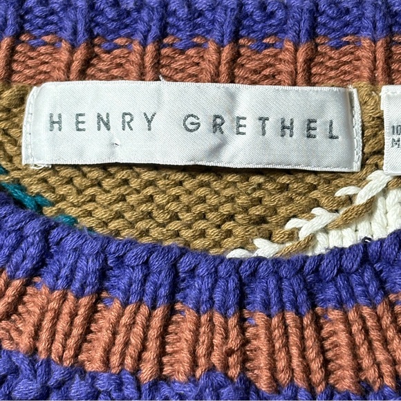 VTG Henry Grethel Sweater M Aztec Crew Neck Boxy Cotton Biggie Grandpa Oversized - Picture 3 of 9